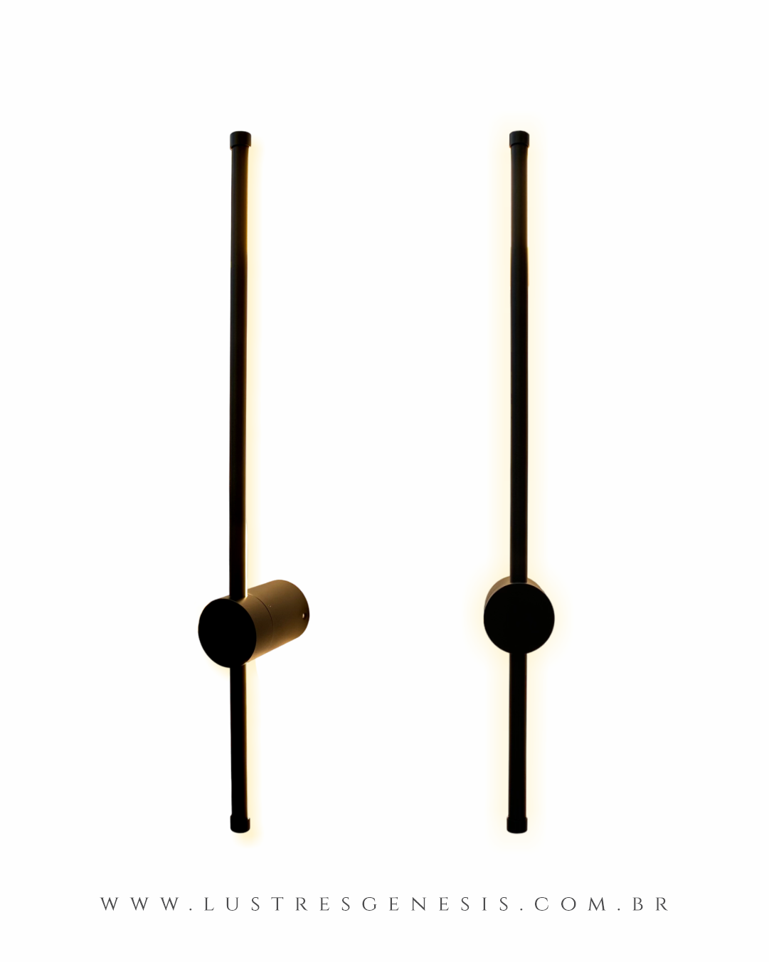 Arandela Moderna Fit Linear Slim na cor preta, com design vertical e luz indireta de LED, ideal para quartos, cabeceiras de cama, lavabos, corredores e escritórios. Lustres Gênesis loja online de Lustres e Iluminação Decorativa